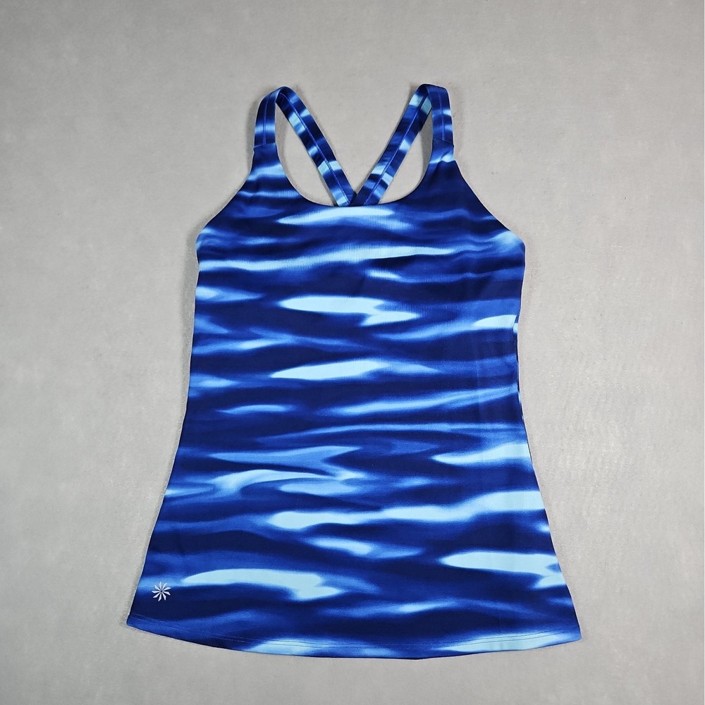 Athleta Womens Blue Wave Print Racerback Tank Top Size Small